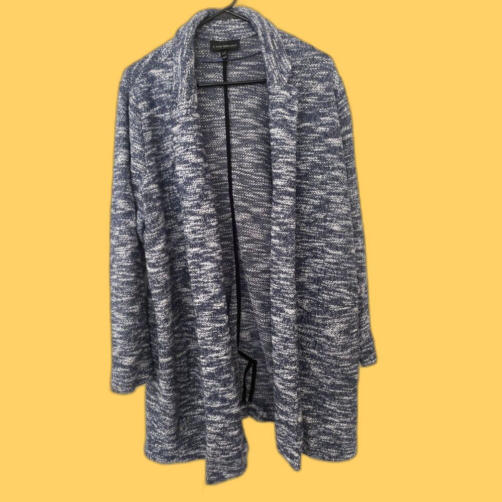 Lane Bryant Size 14/16 Blue and White Open Front Sweater Cardigan